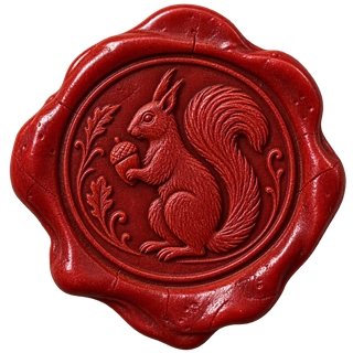 Red wax seal with a squirrel